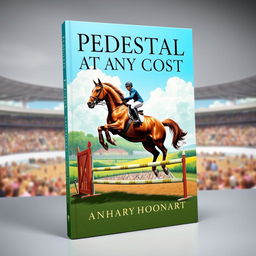 An impactful book cover for 'PEDESTAL AT ANY COST,' centered around the world of equestrian sport