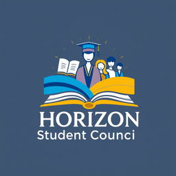 A modern and vibrant logo design for the Horizon Private School Student Council, featuring a stylized horizon line symbolizing growth and unity