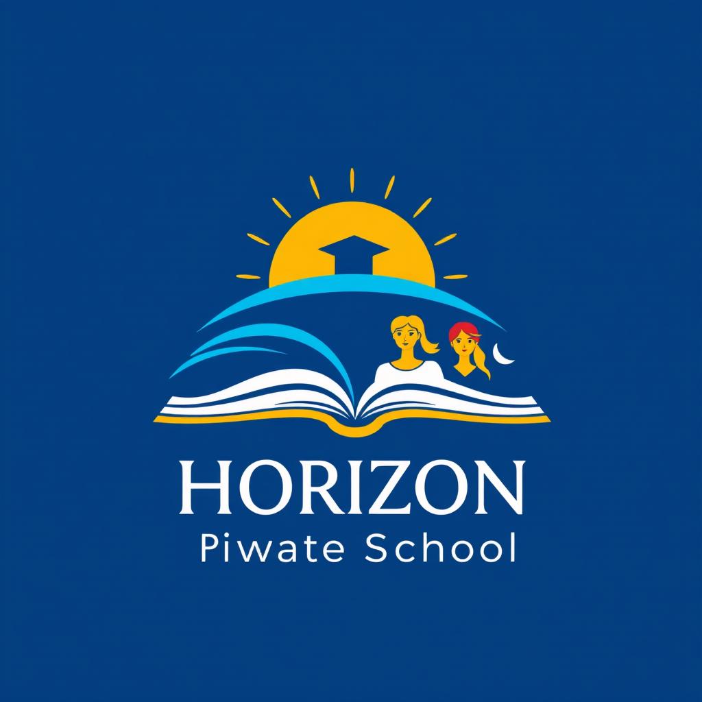 A modern and vibrant logo design for the Horizon Private School Student Council, featuring a stylized horizon line symbolizing growth and unity