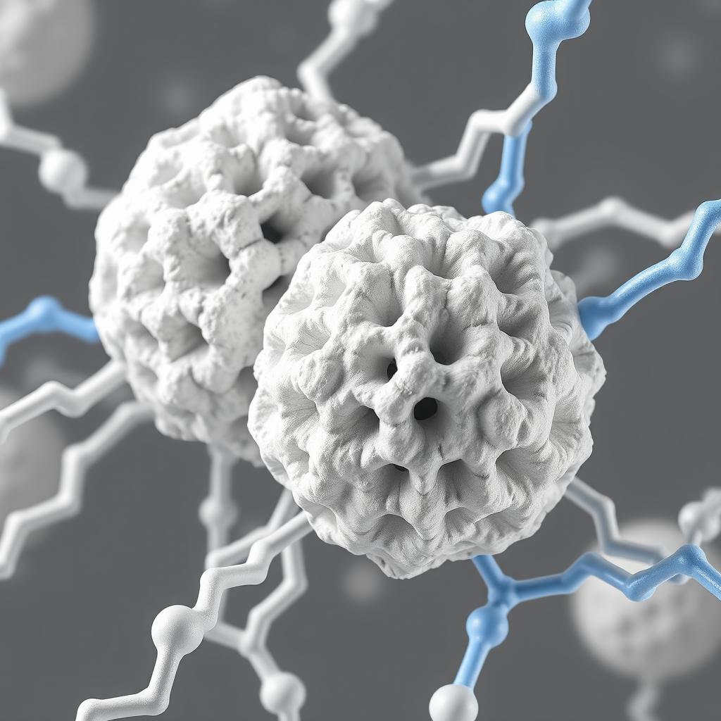 A detailed scientific illustration of porous bipyramidic particles, showcasing their unique geometric structure