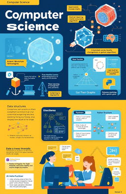 A visually engaging educational page showcasing concepts in computer science