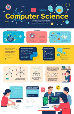 A visually engaging educational page showcasing concepts in computer science