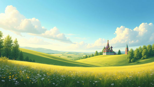 A beautiful and detailed background depicting a serene Russian landscape