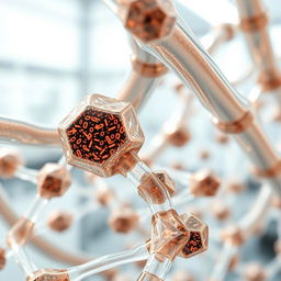 A close-up view of a polymer matrix highlighted with porous bipyramidic particles embedded within its structure