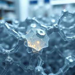 A close-up view of a polymer matrix highlighted with porous bipyramidic particles embedded within its structure