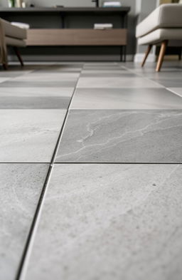 A close-up view of stylish and modern tiles that imitate the look of cement, showcasing a seamless layout of these tiles on a floor