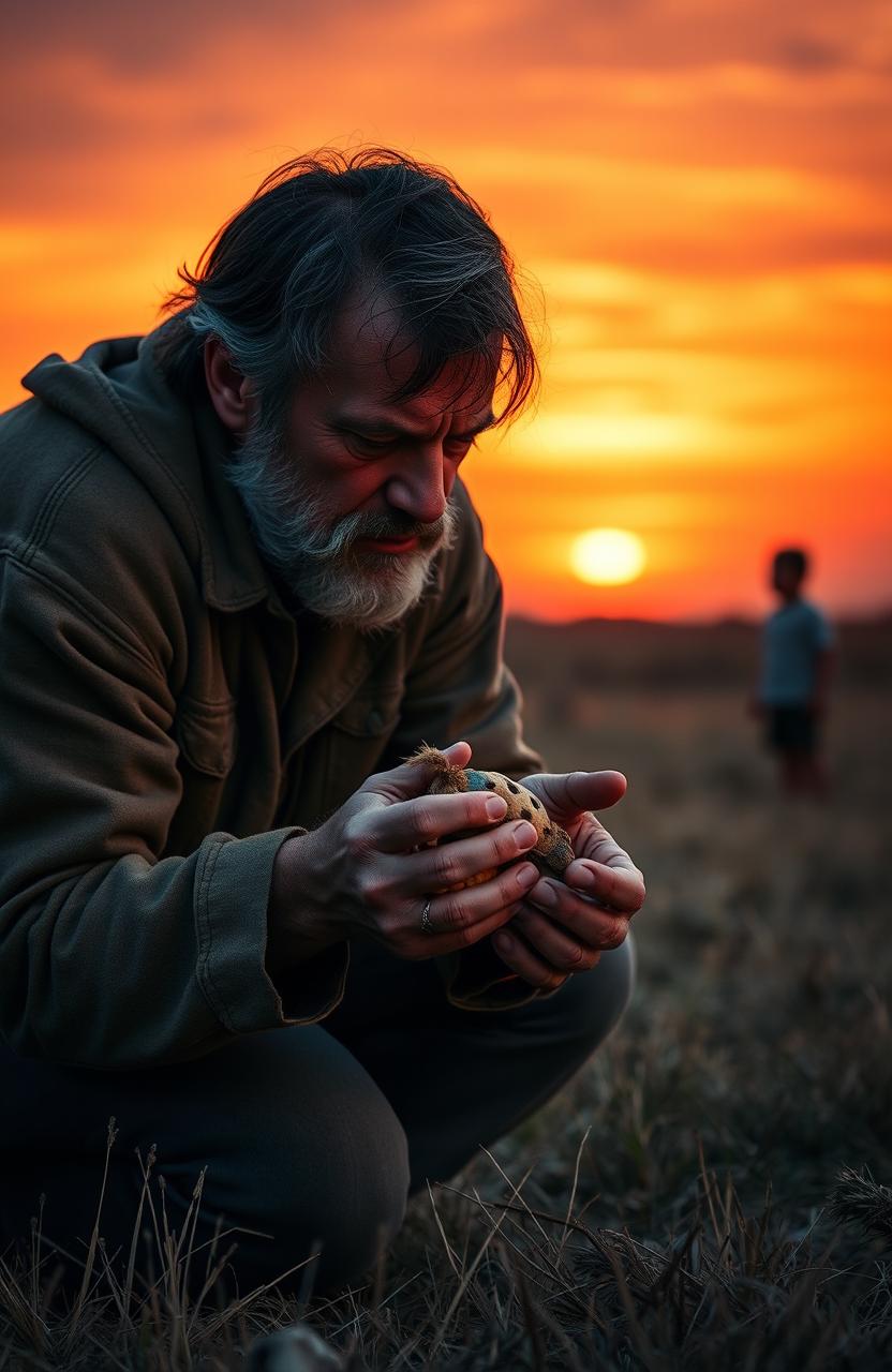 A powerful and emotional scene depicting a father demonstrating unconditional love and sacrifice