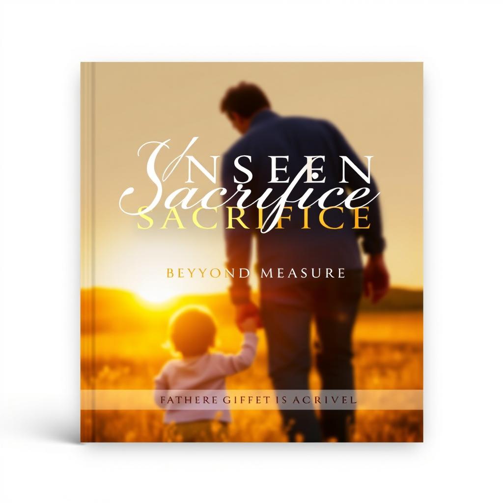 A striking cover page design featuring the phrase "Unseen Sacrifice: Father's Love Beyond Measure" prominently displayed in an elegant and bold font