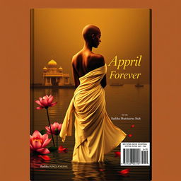 A rectangular book cover back featuring the silhouette of a slender woman with a tonsured head, dressed in a flowing white sari with her bare shoulders exposed