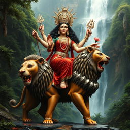 A striking depiction of Goddess Durga, showcasing her incredible fierceness and beauty