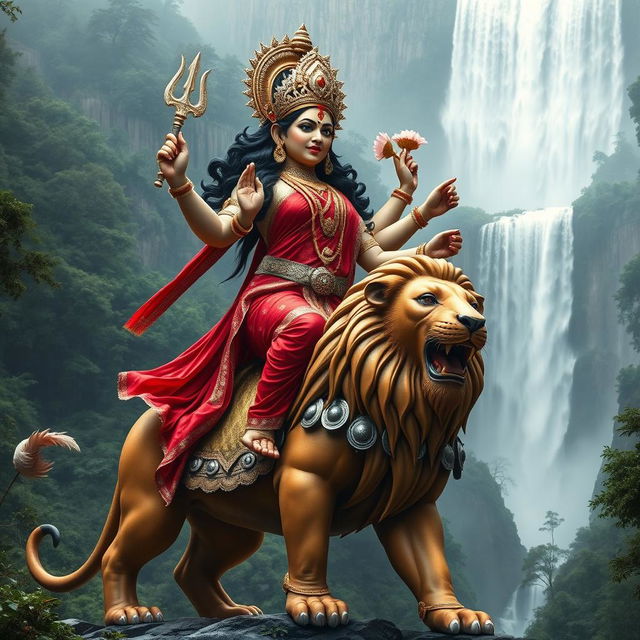 A striking depiction of Goddess Durga, showcasing her incredible fierceness and beauty