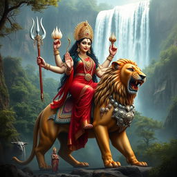 A striking depiction of Goddess Durga, showcasing her incredible fierceness and beauty