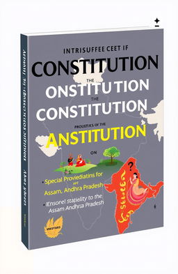 A creative and visually appealing book cover design featuring illustrations that represent the two articles of the Indian Constitution providing special provisions for Assam and Andhra Pradesh