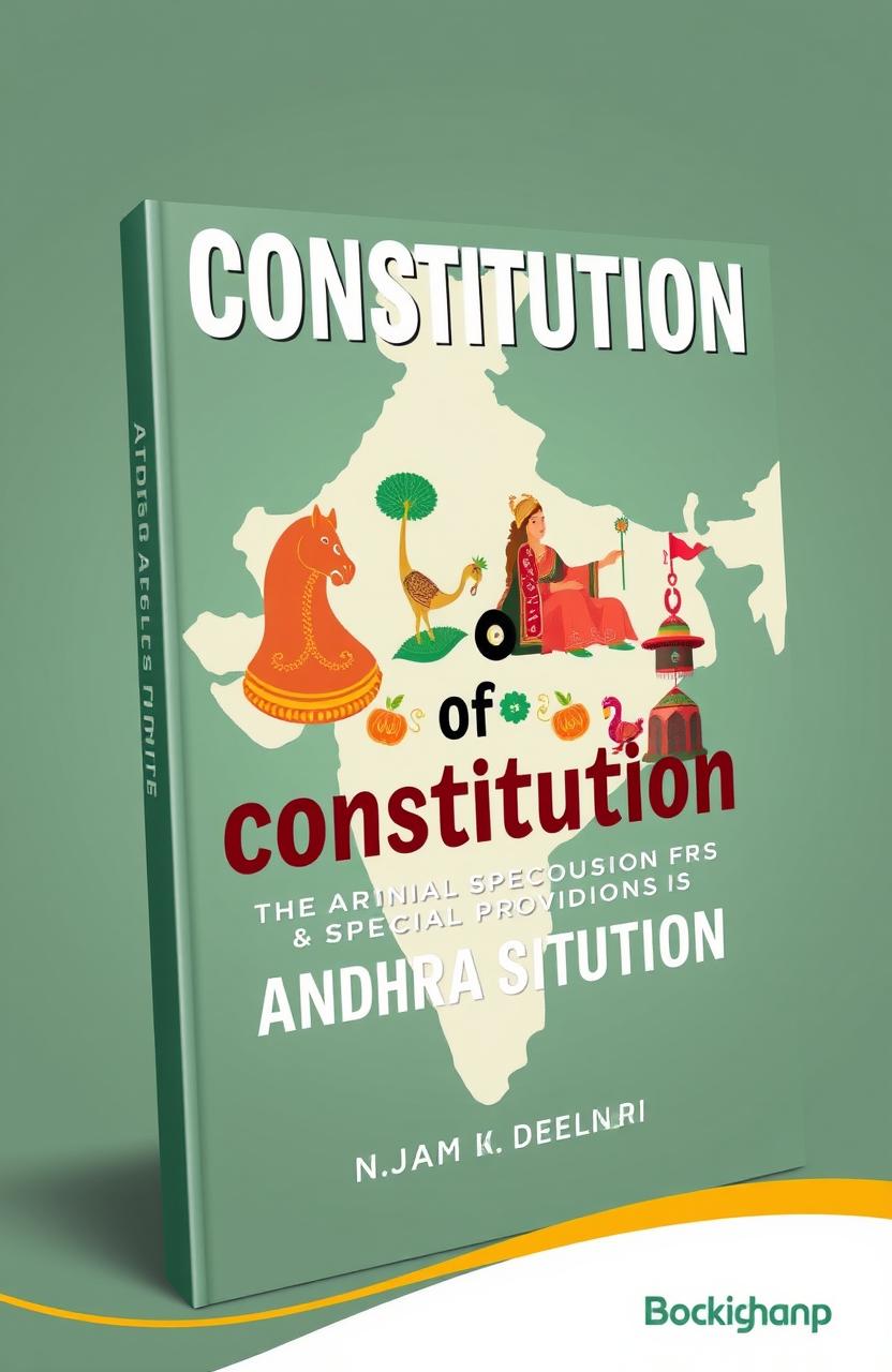 A creative and visually appealing book cover design featuring illustrations that represent the two articles of the Indian Constitution providing special provisions for Assam and Andhra Pradesh