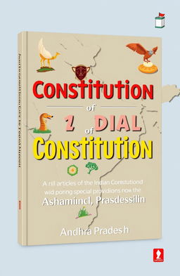 A creative and visually appealing book cover design featuring illustrations that represent the two articles of the Indian Constitution providing special provisions for Assam and Andhra Pradesh