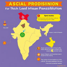 an educational infographic that highlights the special provisions for Assam and Andhra Pradesh as per the Indian Constitution