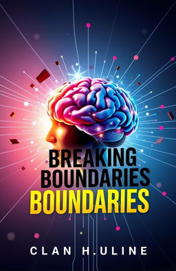 An imaginative ebook cover illustrating a human brain breaking through boundaries, symbolizing cognitive exploration and innovation