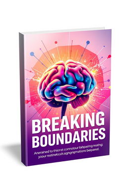 An imaginative ebook cover illustrating a human brain breaking through boundaries, symbolizing cognitive exploration and innovation