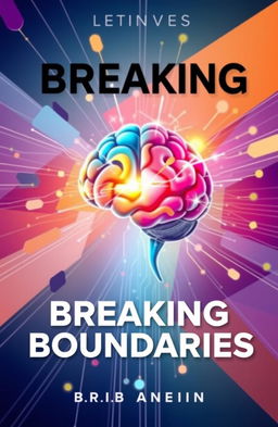 An imaginative ebook cover illustrating a human brain breaking through boundaries, symbolizing cognitive exploration and innovation