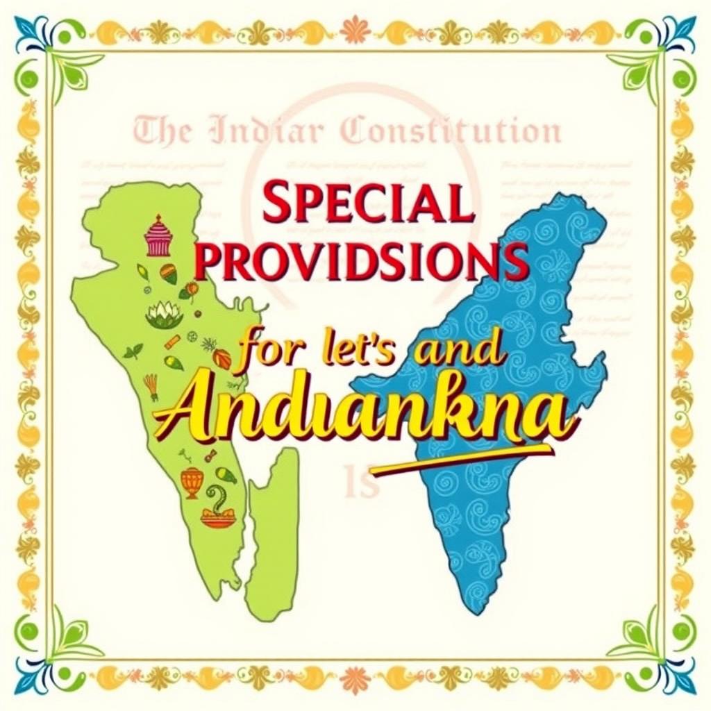 a drawable book cover illustrating the special provisions for Assam and Andhra Pradesh as per the Indian Constitution