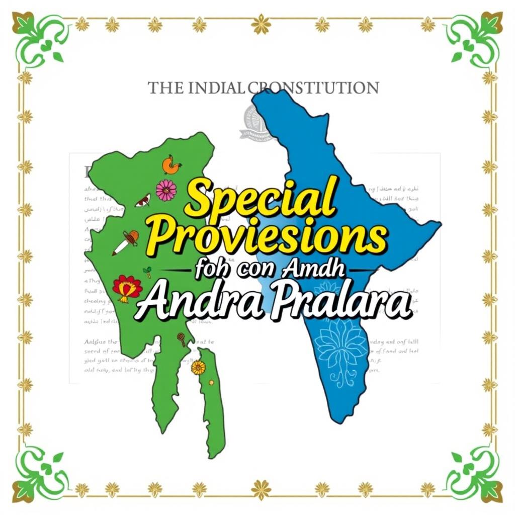 a drawable book cover illustrating the special provisions for Assam and Andhra Pradesh as per the Indian Constitution