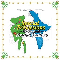 a drawable book cover illustrating the special provisions for Assam and Andhra Pradesh as per the Indian Constitution