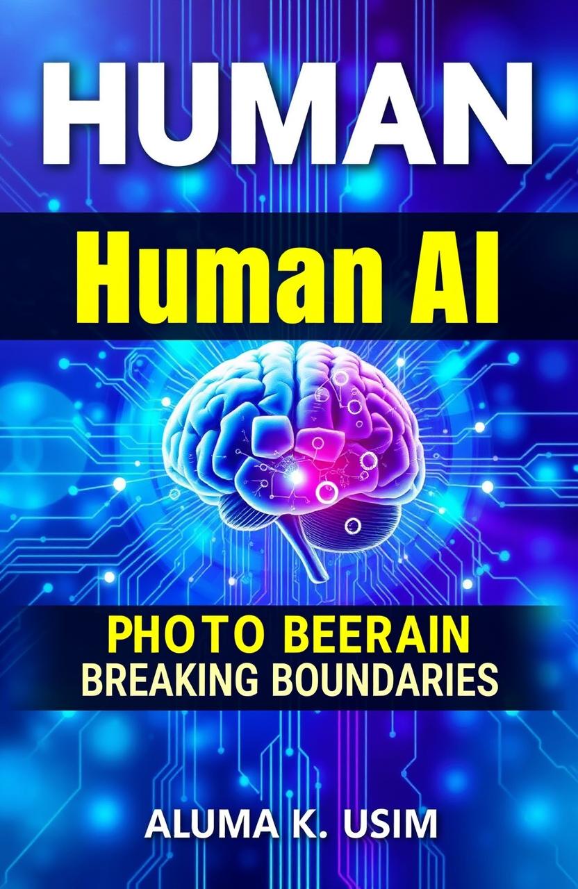 An intriguing ebook cover design featuring a futuristic concept showcasing the intersection of human intelligence and artificial intelligence