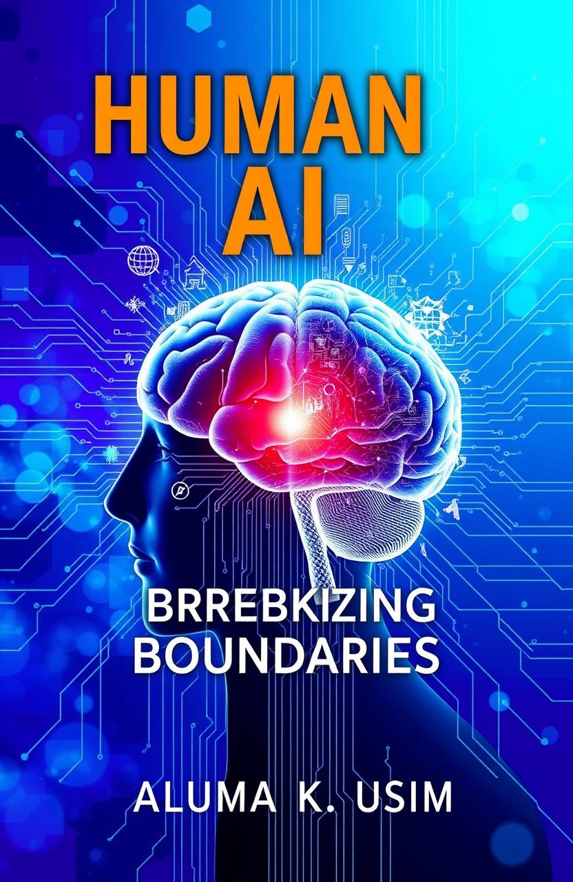 An intriguing ebook cover design featuring a futuristic concept showcasing the intersection of human intelligence and artificial intelligence