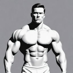 A cartoon depiction of a muscular man, presented in monochromatic white on a contrasting background.