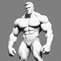 A cartoon depiction of a muscular man, presented in monochromatic white on a contrasting background.