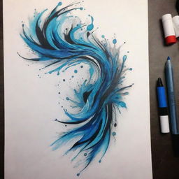 Create a tattoo design in an abstract style, that flows like water, yet manifests a sense of aggression