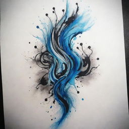 Create a tattoo design in an abstract style, that flows like water, yet manifests a sense of aggression