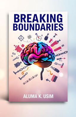 A visually captivating ebook cover titled "Breaking Boundaries" by Aluma K Usim, illustrating the concept of the human brain overcoming obstacles