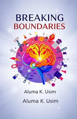 A visually captivating ebook cover titled "Breaking Boundaries" by Aluma K Usim, illustrating the concept of the human brain overcoming obstacles