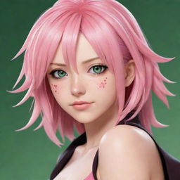 Illustrations of Sakura Haruno reimagined in different anime styles. Portray her in the unique aesthetics of anime like My Hero Academia, One Piece, Demon Slayer, and Attack on Titan while maintaining her signature pink hair and green eyes.