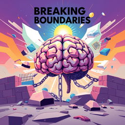 A contemporary illustration representing the theme 'Breaking Boundaries' by Aluma K Usim, depicting the human brain as a powerful symbol of resilience and innovation