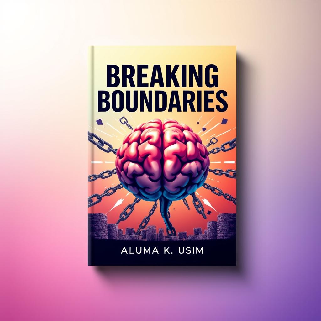 A contemporary eBook cover design for the title 'Breaking Boundaries' by Aluma K Usim, focused on the theme of the human brain overcoming obstacles