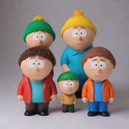 Realistic interpretations of iconic South Park characters Stan, Kyle, Cartman, and Kenny, maintaining their characteristic attire in a detailed, lifelike style.