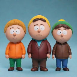 Realistic interpretations of iconic South Park characters Stan, Kyle, Cartman, and Kenny, maintaining their characteristic attire in a detailed, lifelike style.