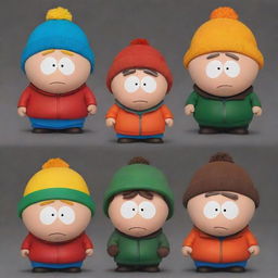 Realistic interpretations of iconic South Park characters Stan, Kyle, Cartman, and Kenny, maintaining their characteristic attire in a detailed, lifelike style.