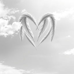 A stunning black and white illustration symbolizing love through the imagery of feathers against a serene sky background