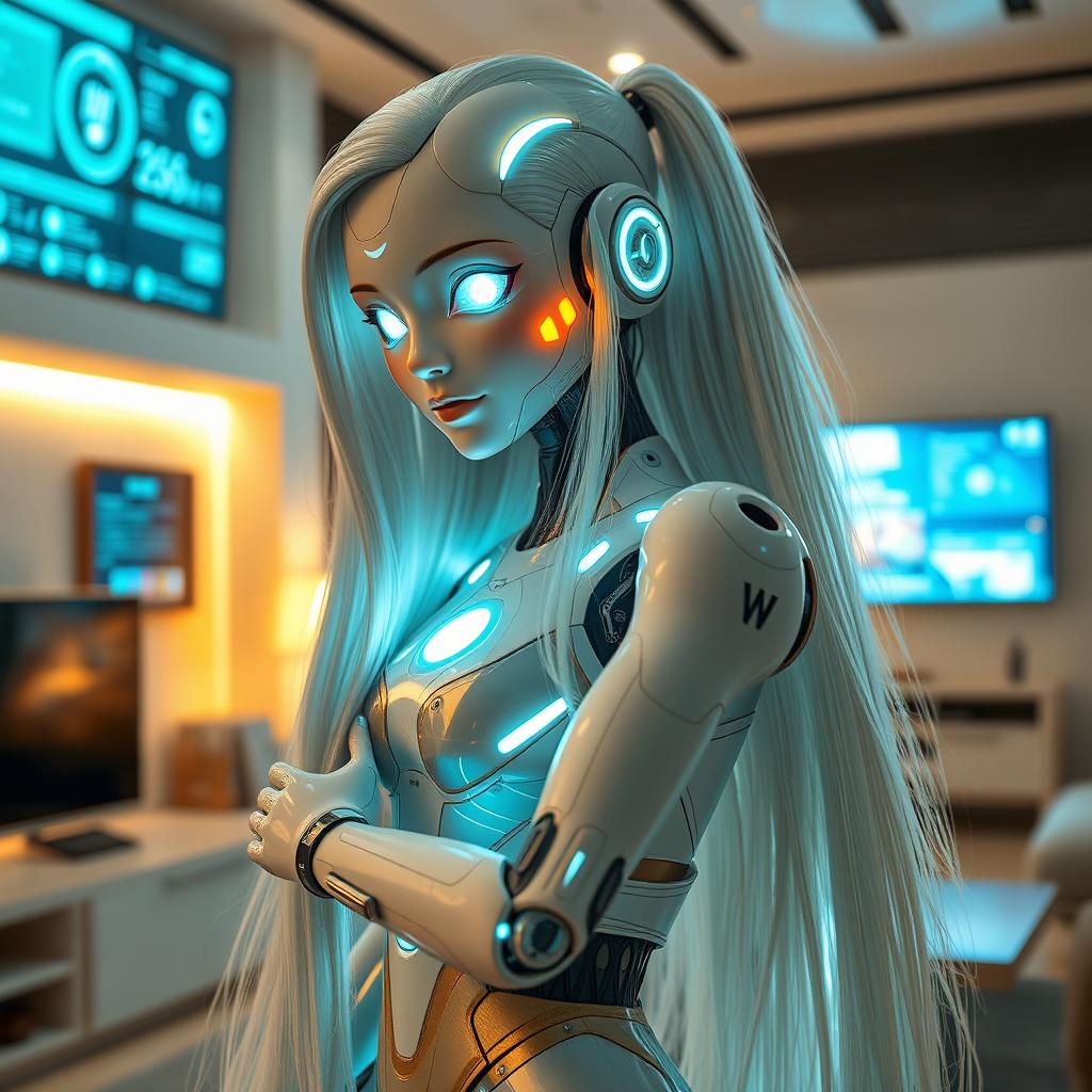 A futuristic AI girlfriend designed as a humanoid robot with a sleek and attractive design