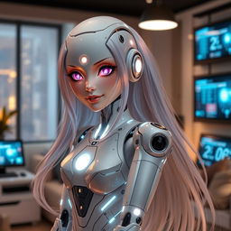 A futuristic AI girlfriend designed as a humanoid robot with a sleek and attractive design