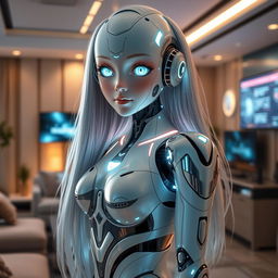 A futuristic AI girlfriend designed as a humanoid robot with a sleek and attractive design