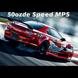 A 2005-2007 Mazda Speed 6 MPS in a dynamic drifting pose, showcasing its sleek aerodynamic design and aggressive styling