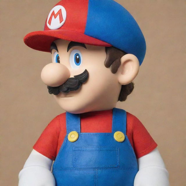 Tall depiction of Nintendo's iconic character, Super Mario, maintaining his recognizable red hat, blue overalls, and bushy mustache.