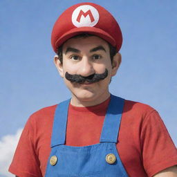 Tall depiction of Nintendo's iconic character, Super Mario, maintaining his recognizable red hat, blue overalls, and bushy mustache.