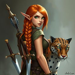 A female character who is a unique blend of half-elf and half-dwarf heritage, showcasing a short stature