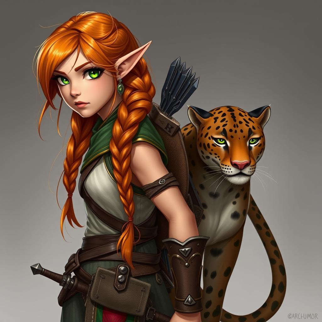 A female character who is a unique blend of half-elf and half-dwarf heritage, showcasing a short stature