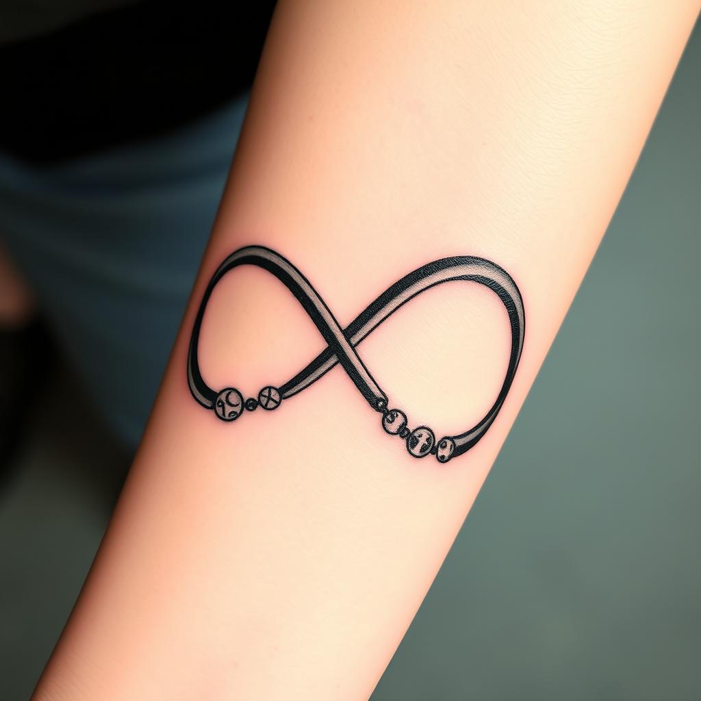 A stunning tattoo design featuring the infinity symbol creatively integrated with a rosary